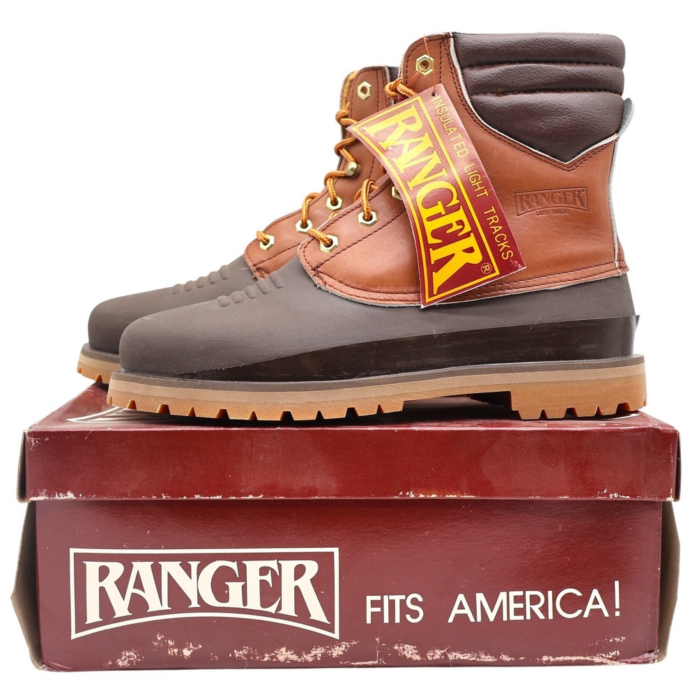 Ranger Insulated Hunting Boots Mens 8M Vintage Brown Leather Rubber Duck Boots